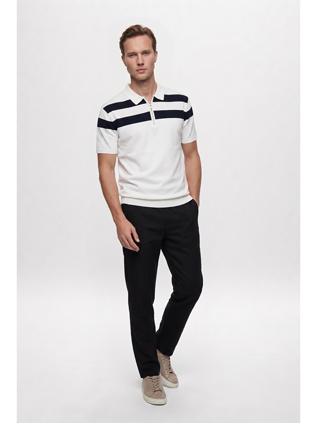 Comfort Fit Kahverengi Keten Karışımlı Chino Pantolon-2