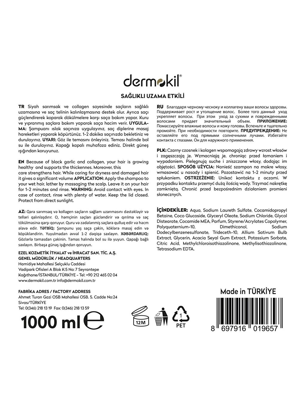 Kolajen & Siyah Sarımsak Sağlıklı Uzama Etkili Şampuan 1 Litre x 2 Adet-3