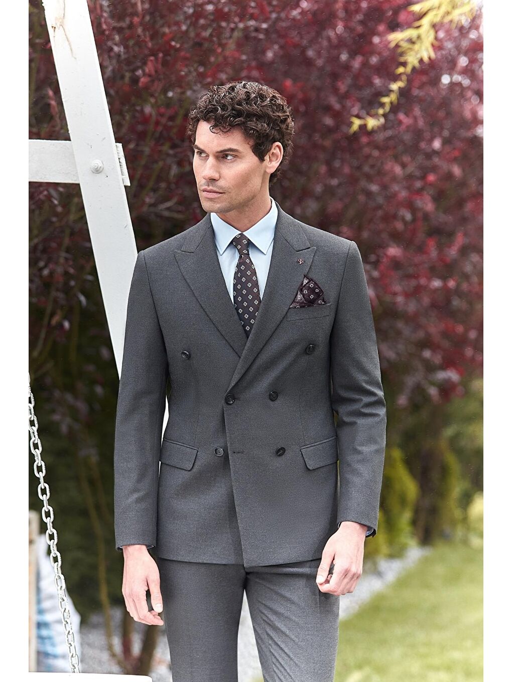 Koyu Antrasit Kırlangıç Yaka Kruvaze Elastanlı 6 Drop Slim Fit Klasik Takım Elbise 1001240166