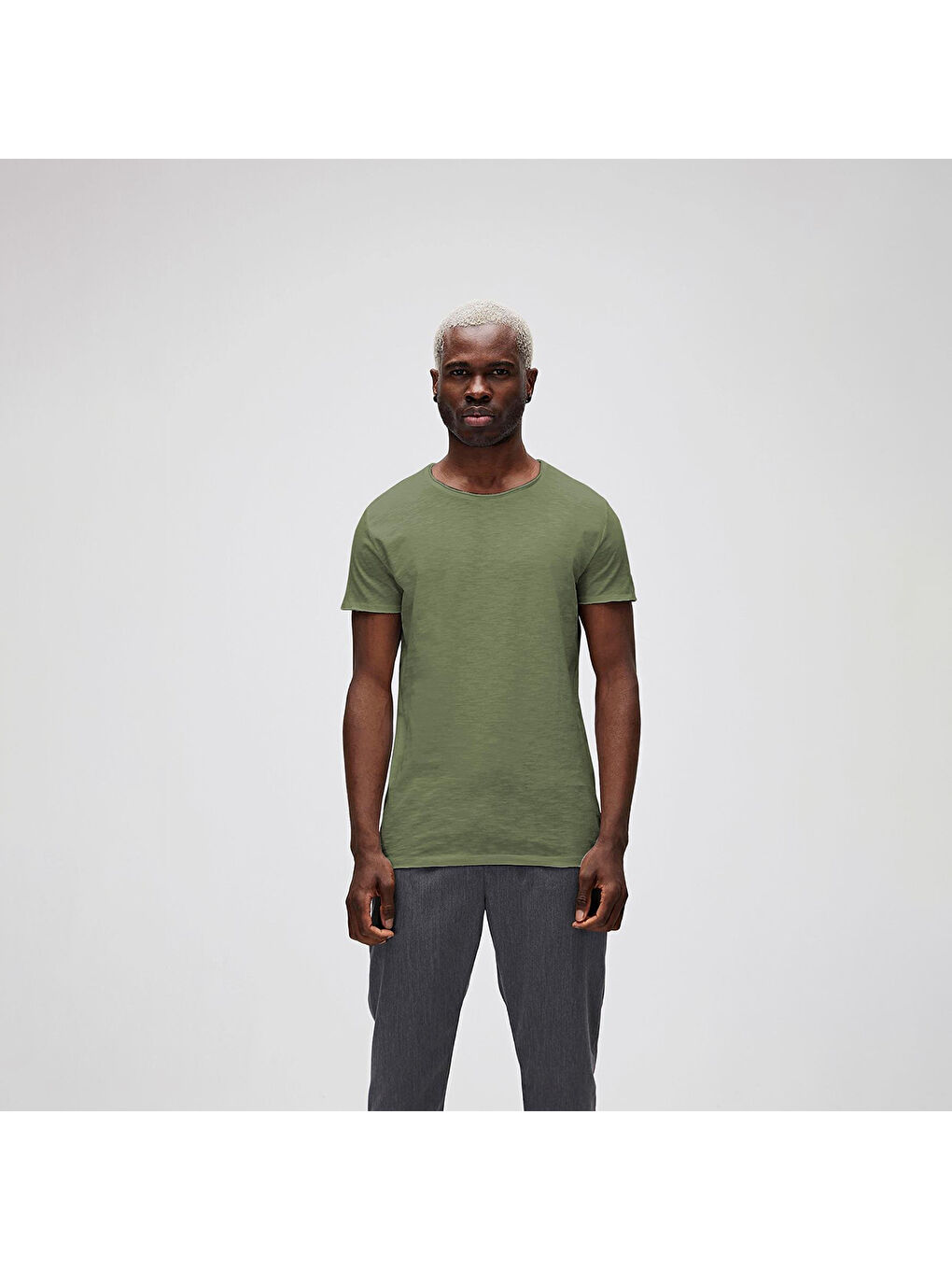 O-Neck Erkek Haki Yuvarlak Yaka Tişört