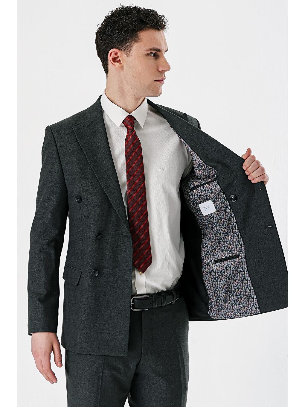 Koyu Antrasit Kırlangıç Yaka Kruvaze Elastanlı 6 Drop Slim Fit Klasik Takım Elbise 1001240166-8