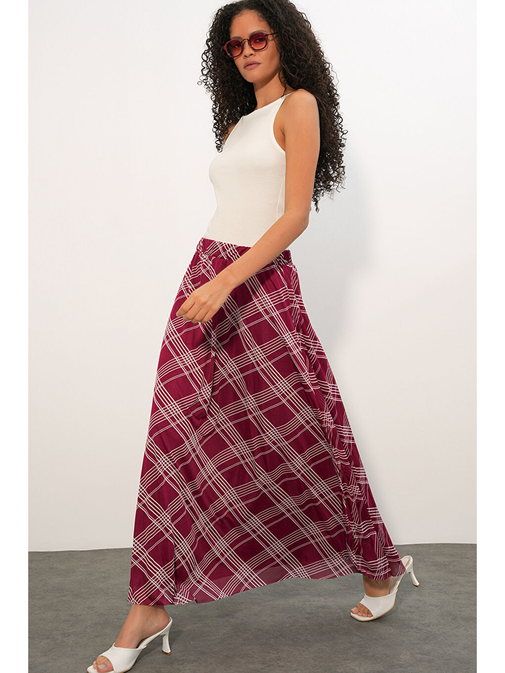Kadın Desenli Astarlı Etek 8075 - D. Bordo-2