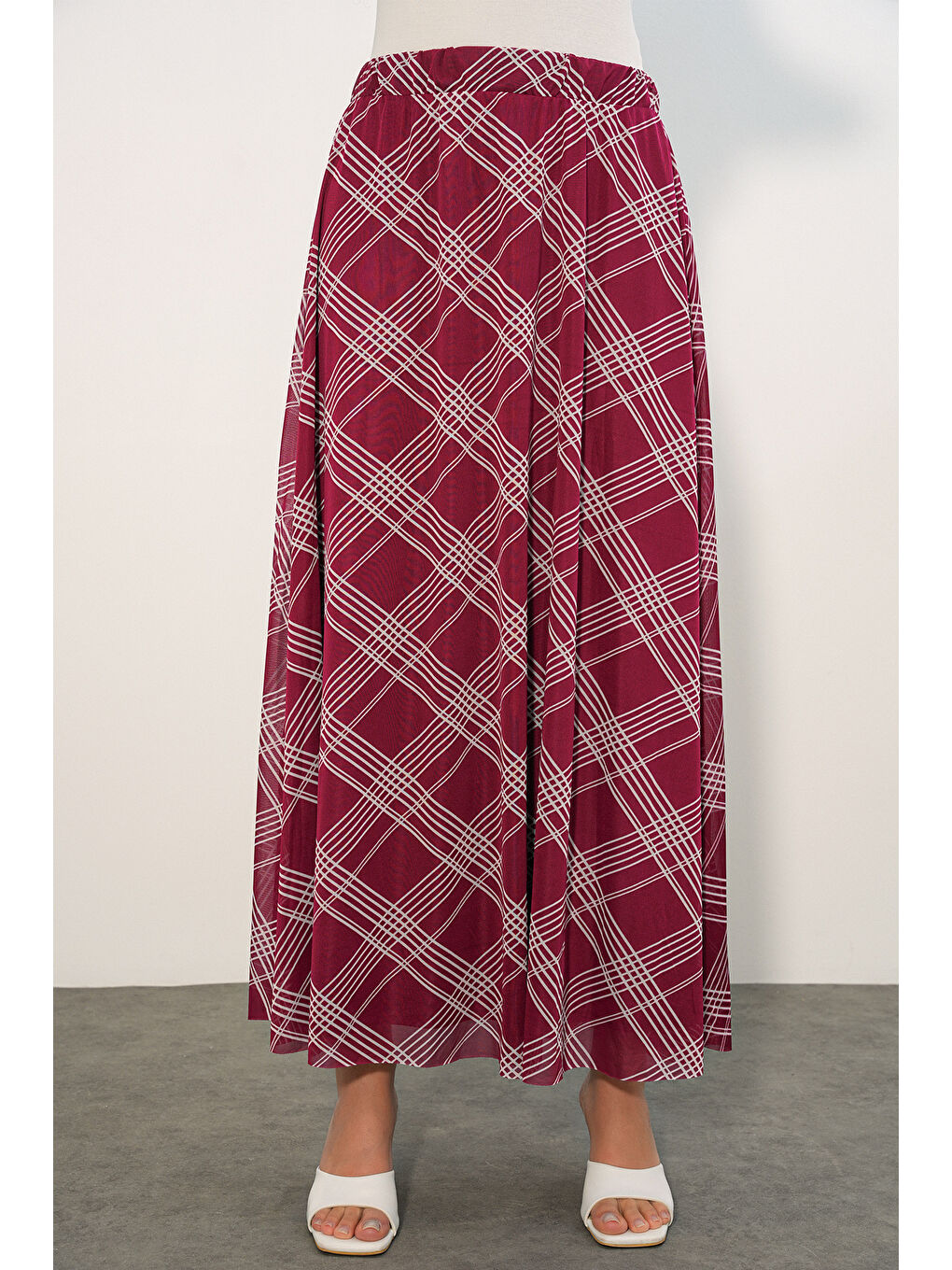 Kadın Desenli Astarlı Etek 8075 - D. Bordo-3