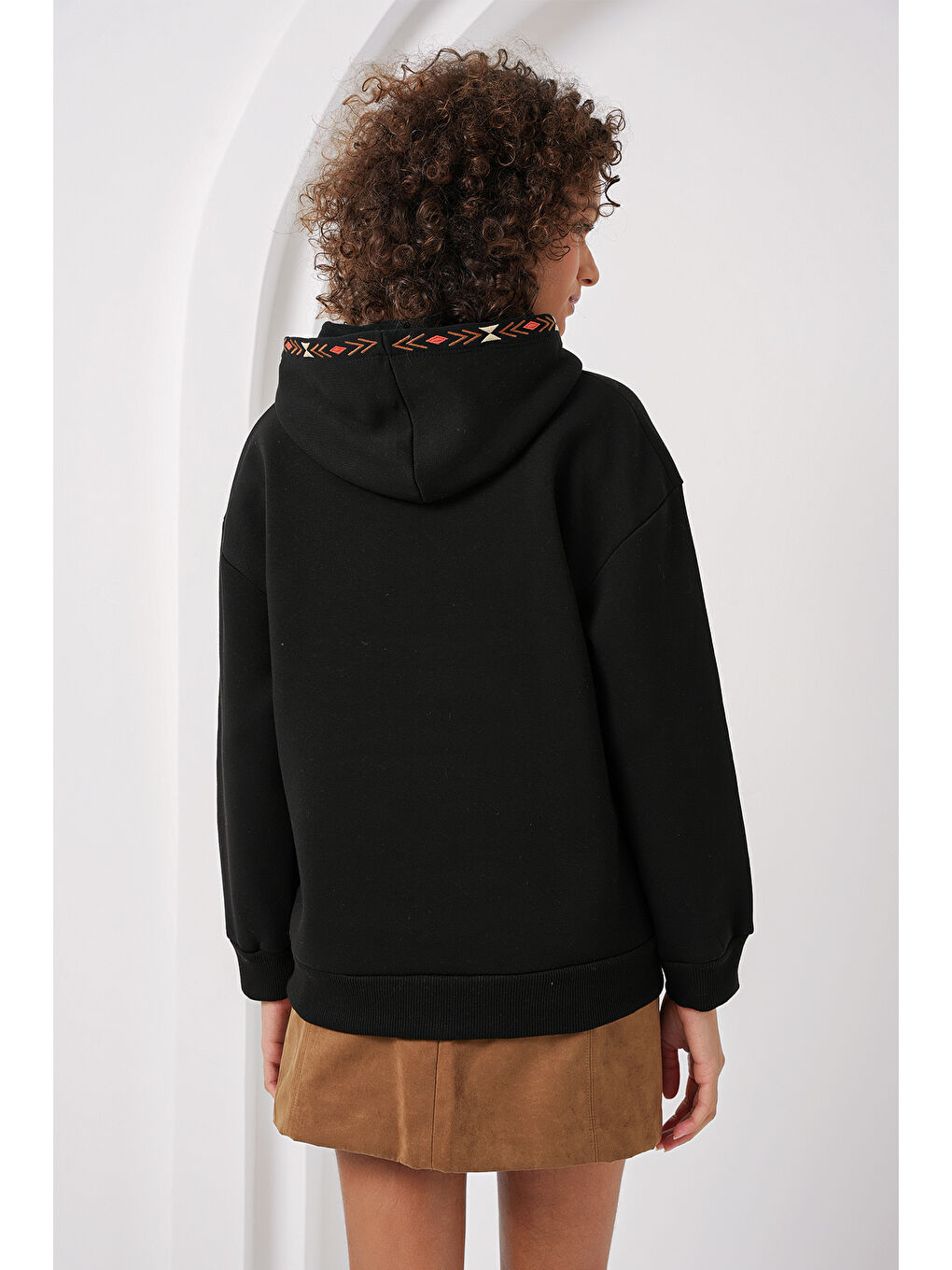 Bigdart Siyah 55443 Nakışlı Oversize Sweatshirt - Siyah - 5