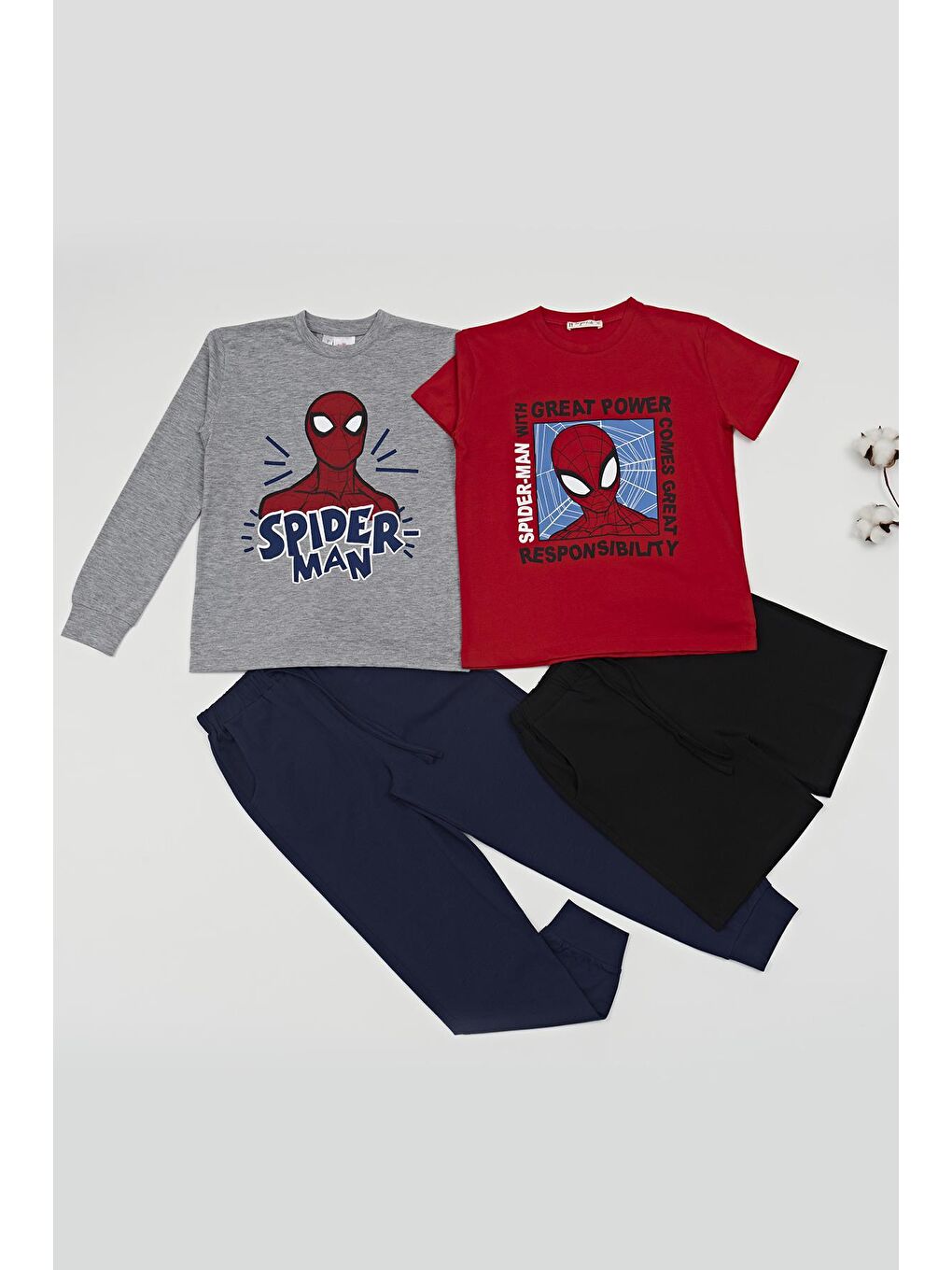 For You Kids Kırmızı 4'lü SPİDER-MAN Tshirt Şort Pantolon Takım - 1