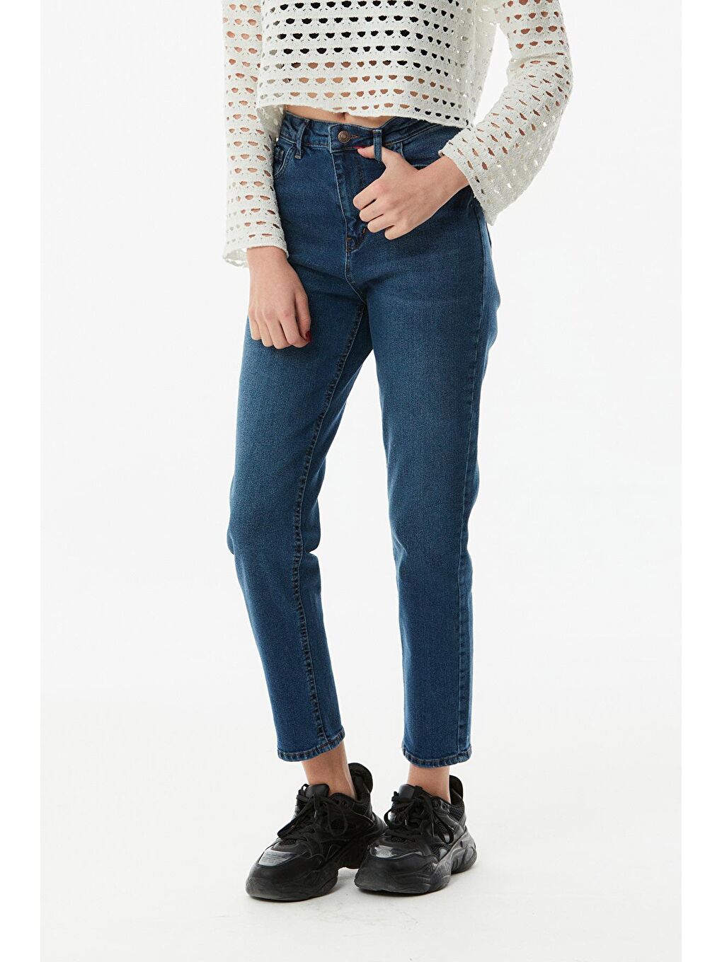 Lacivert Yüksek Bel Mom Jean-2
