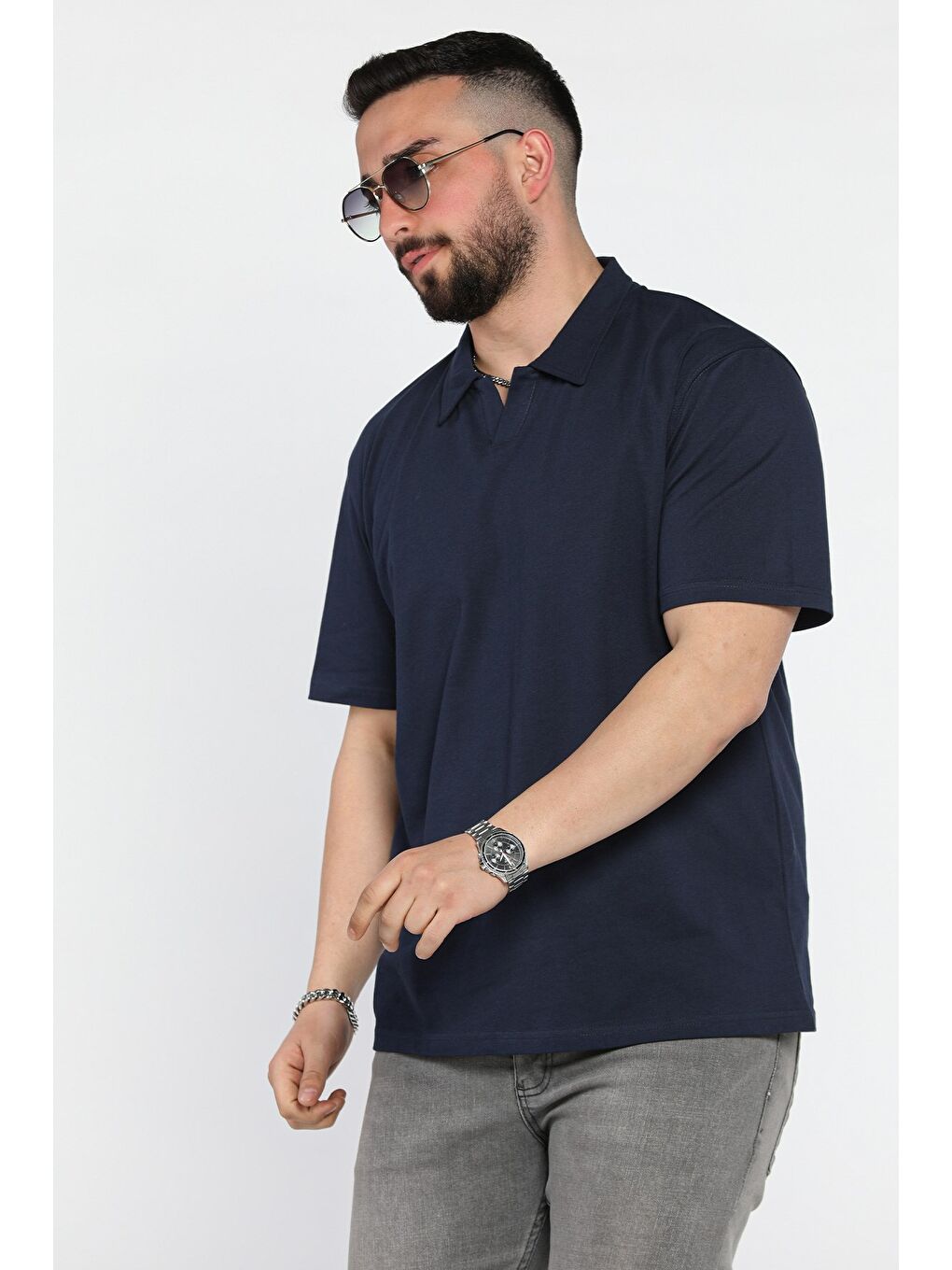 Lacivert Polo Yaka Erkek Tişört-1