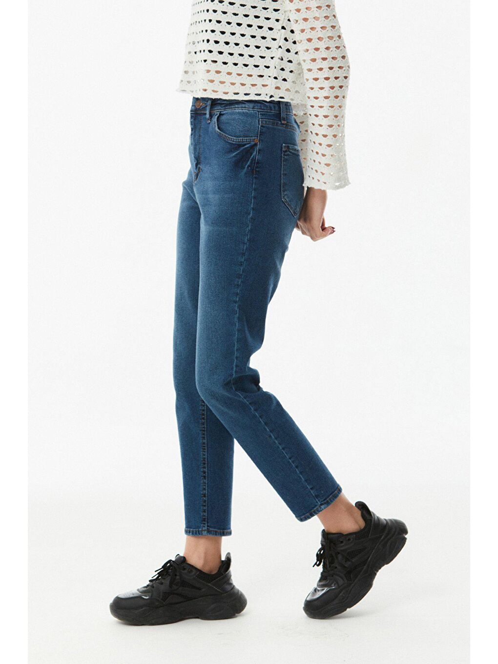 Lacivert Yüksek Bel Mom Jean-4