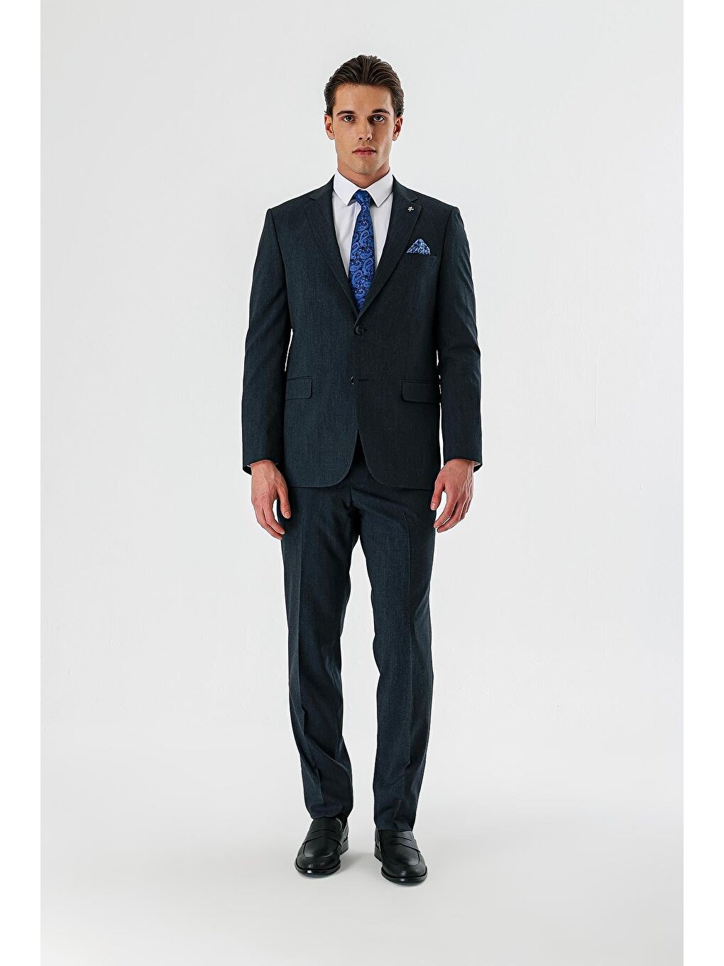 Koyu Lacivert Mono Yaka Elastanlı 6 Drop Comfort Fit Rahat Kesim Klasik Takım Elbise 1001240153