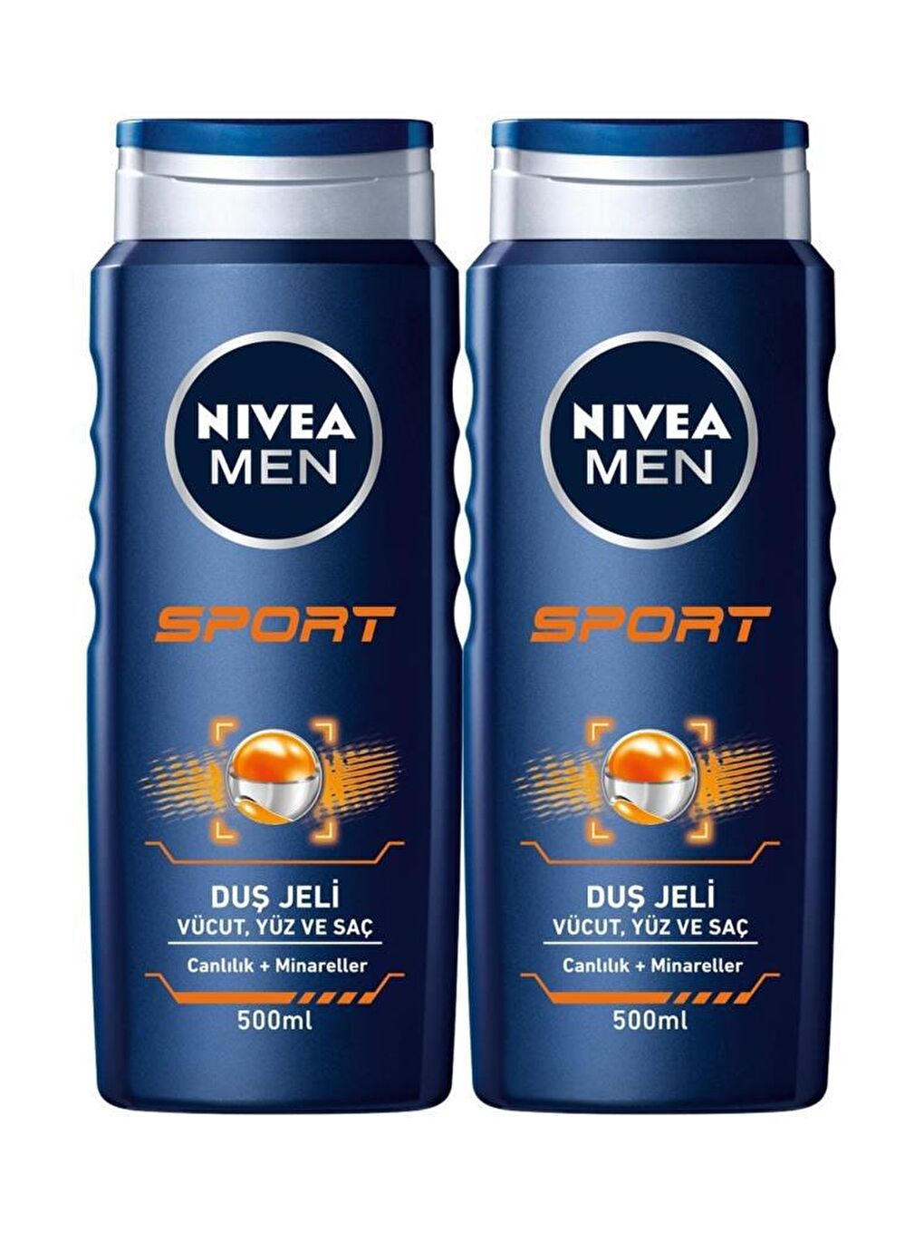 NIVEA Şeffaf Men Duş Jeli Sport, Vücut, Yüz Ve Saç 500 ml x2 Adet, Saç Şampuanı