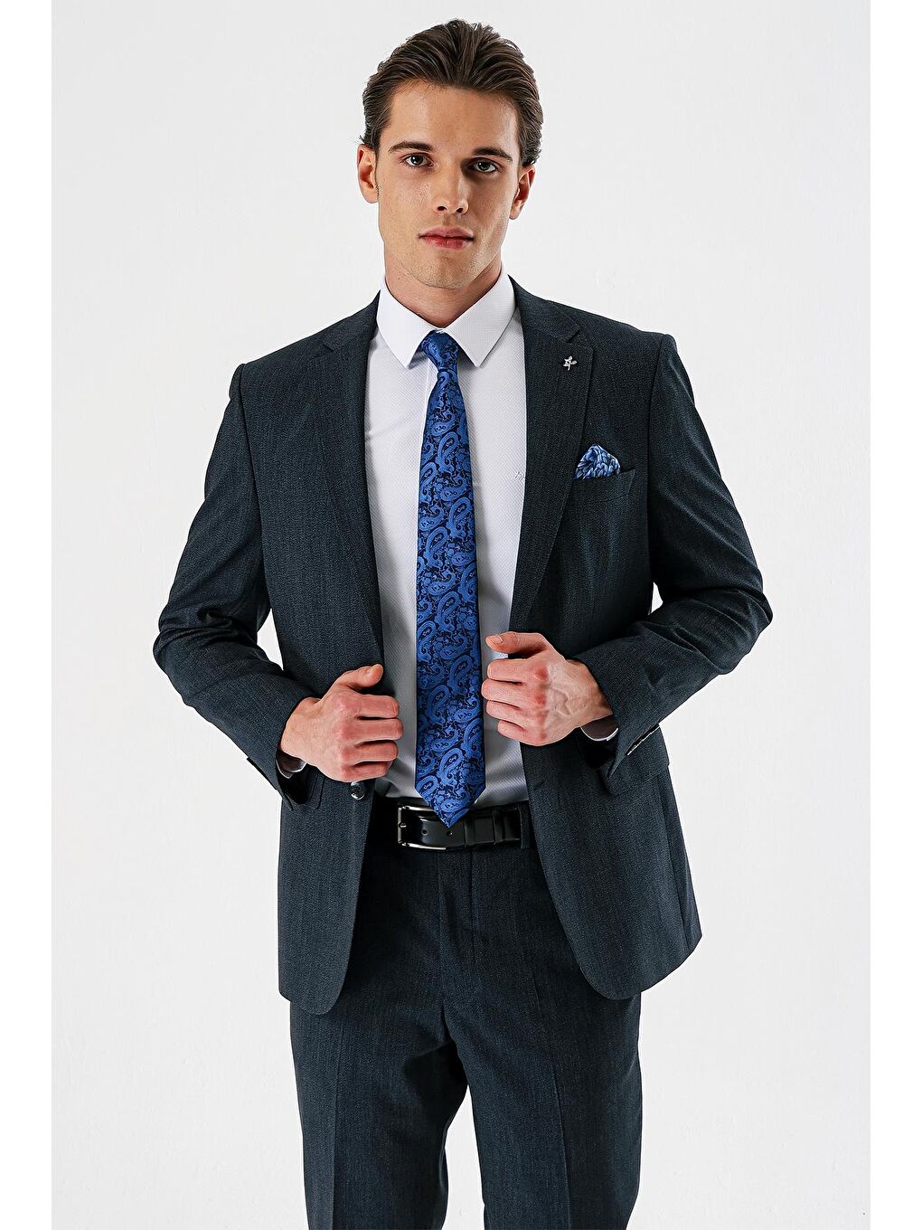 Koyu Lacivert Mono Yaka Elastanlı 6 Drop Comfort Fit Rahat Kesim Klasik Takım Elbise 1001240153-4