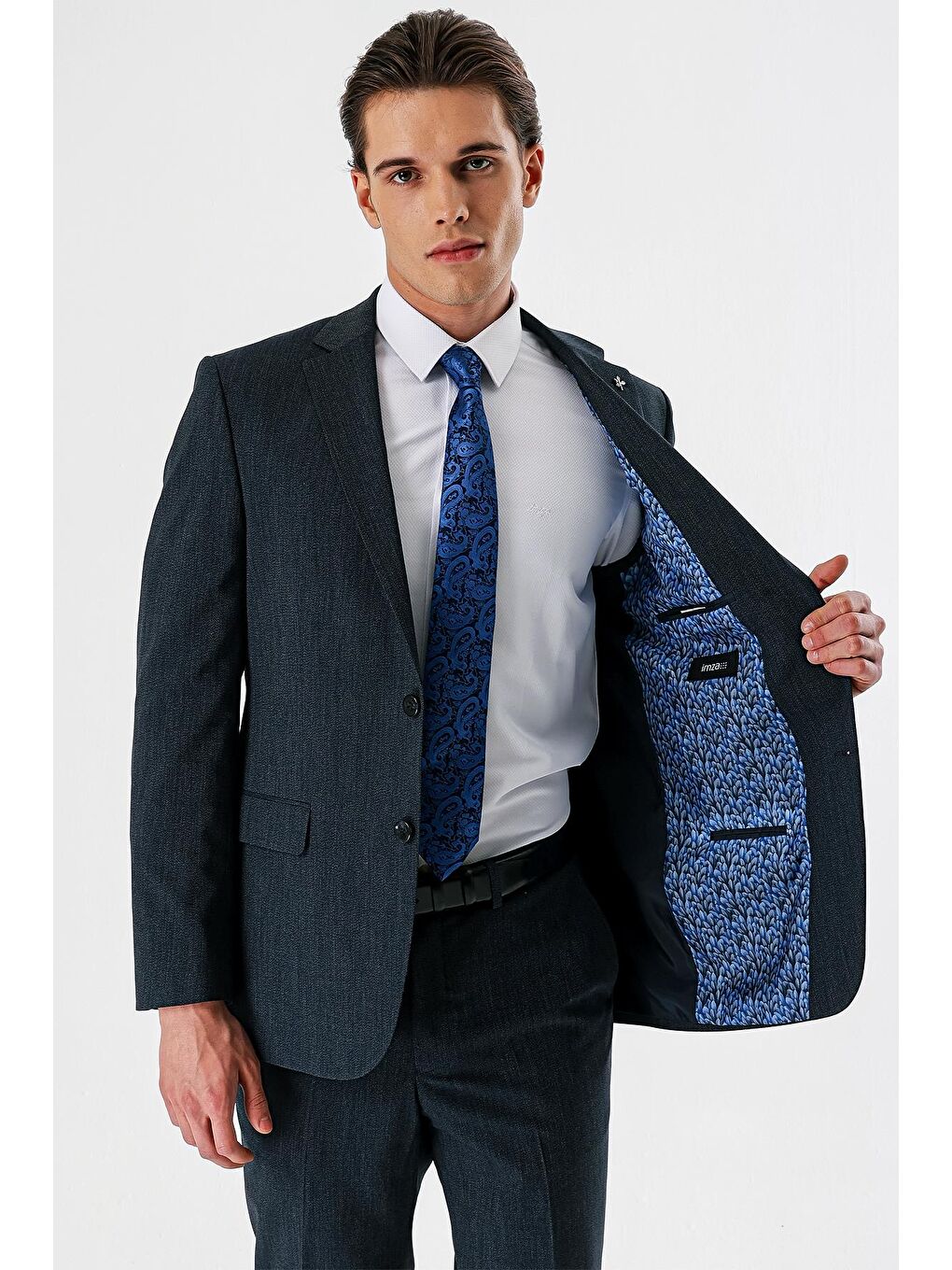 Koyu Lacivert Mono Yaka Elastanlı 6 Drop Comfort Fit Rahat Kesim Klasik Takım Elbise 1001240153-5