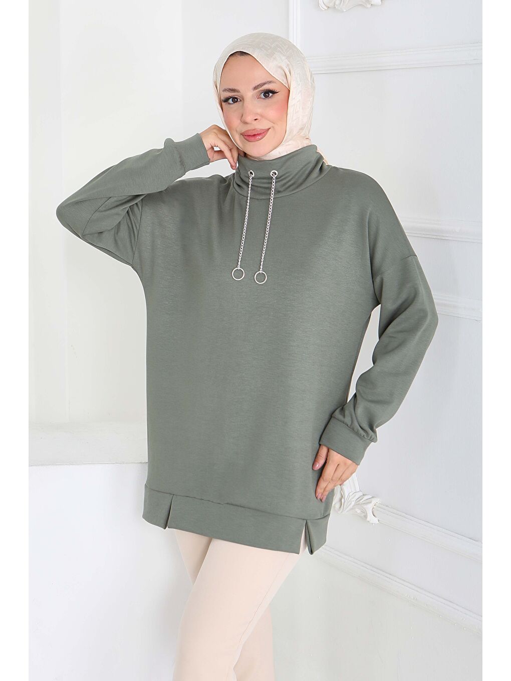 Zincir Detaylı Modal Tunik Haki - 27916-HAKI