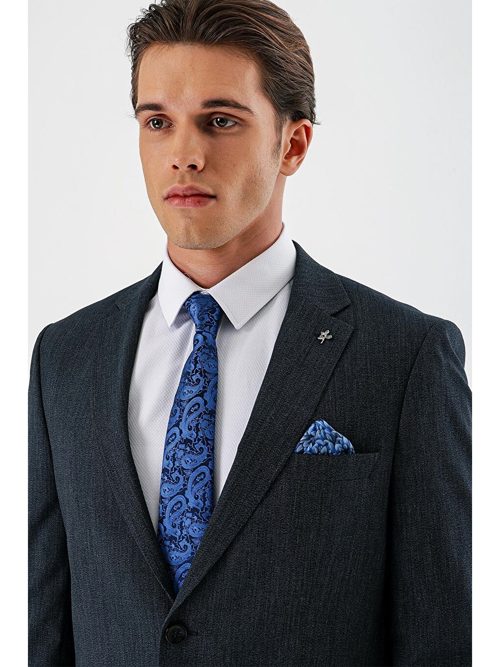 Koyu Lacivert Mono Yaka Elastanlı 6 Drop Comfort Fit Rahat Kesim Klasik Takım Elbise 1001240153-6