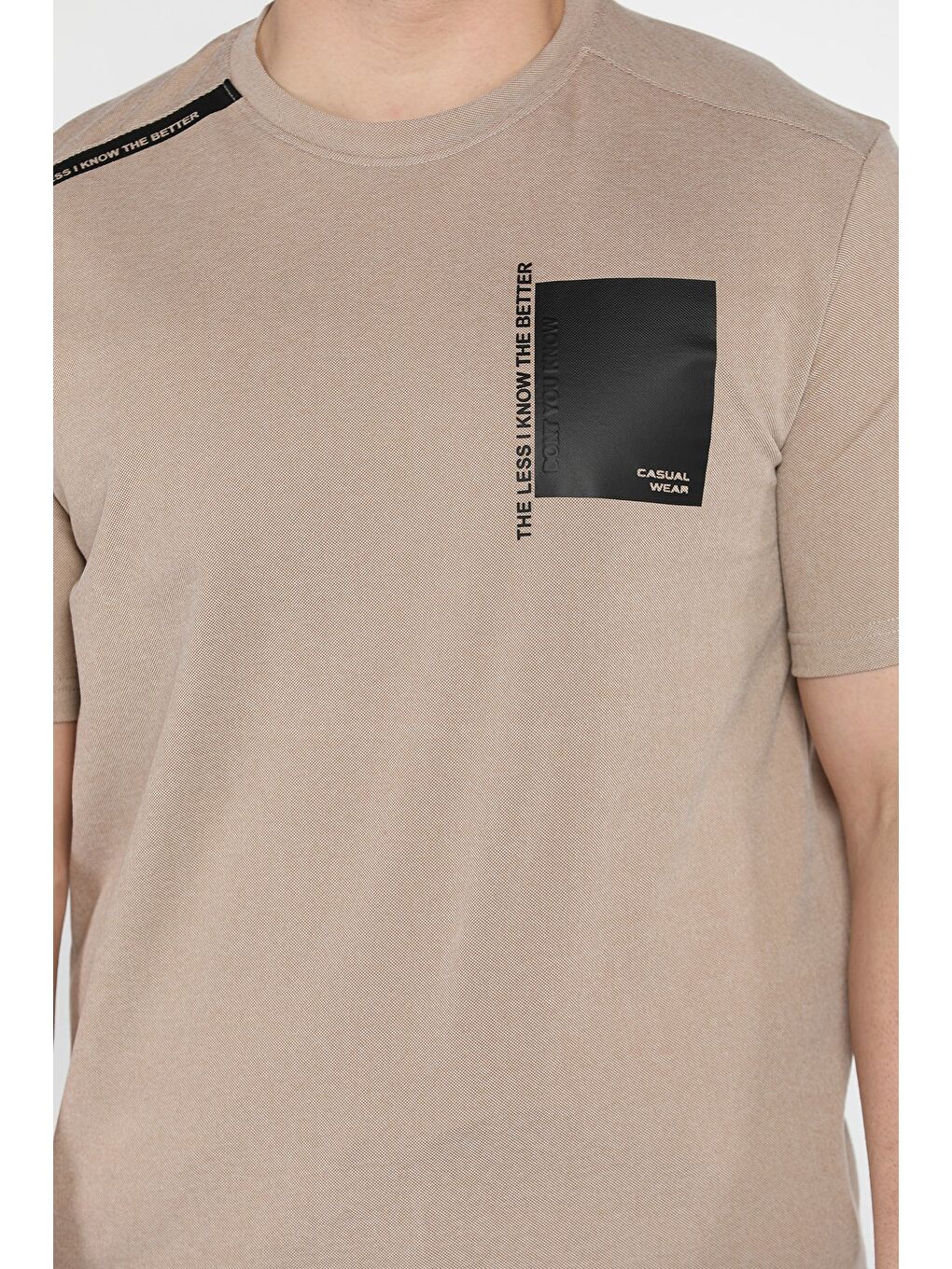 Bej Bisiklet Yaka Baskılı Erkek Tişört-3