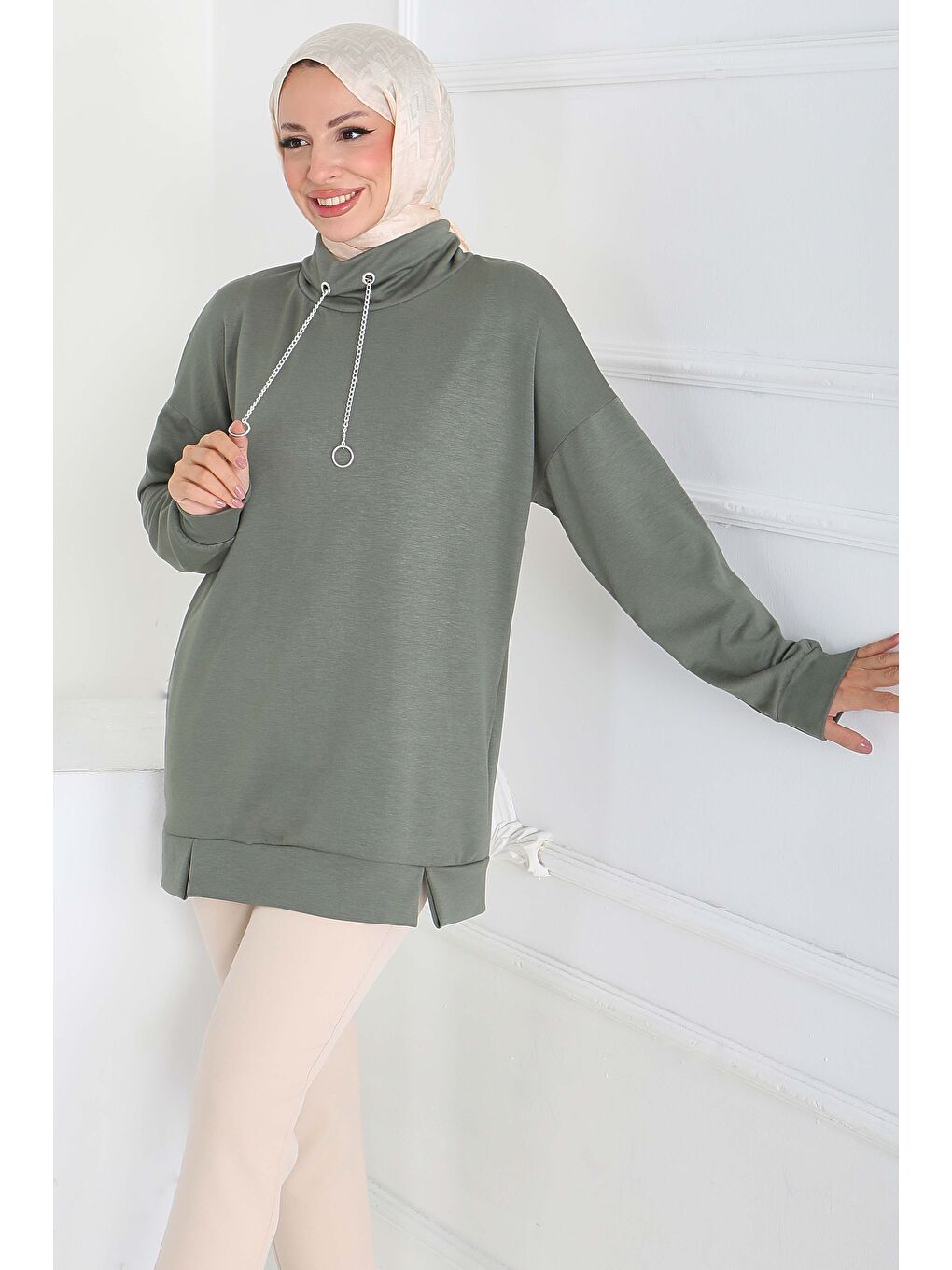 Zincir Detaylı Modal Tunik Haki - 27916-HAKI-2