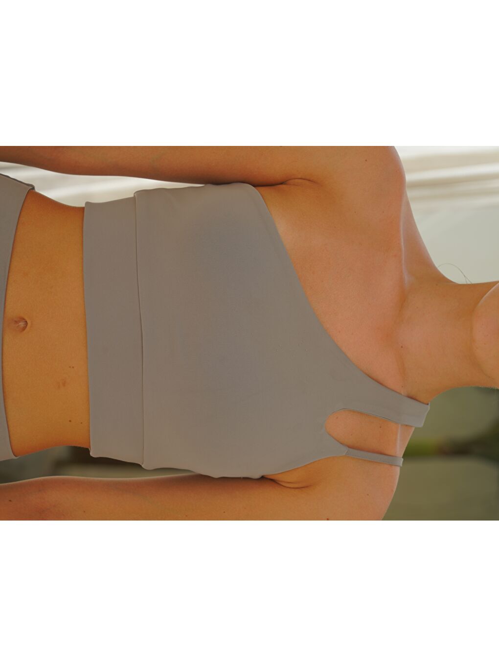 Mai Collection Asana Omuz Detay Spor Gri Crop - 6