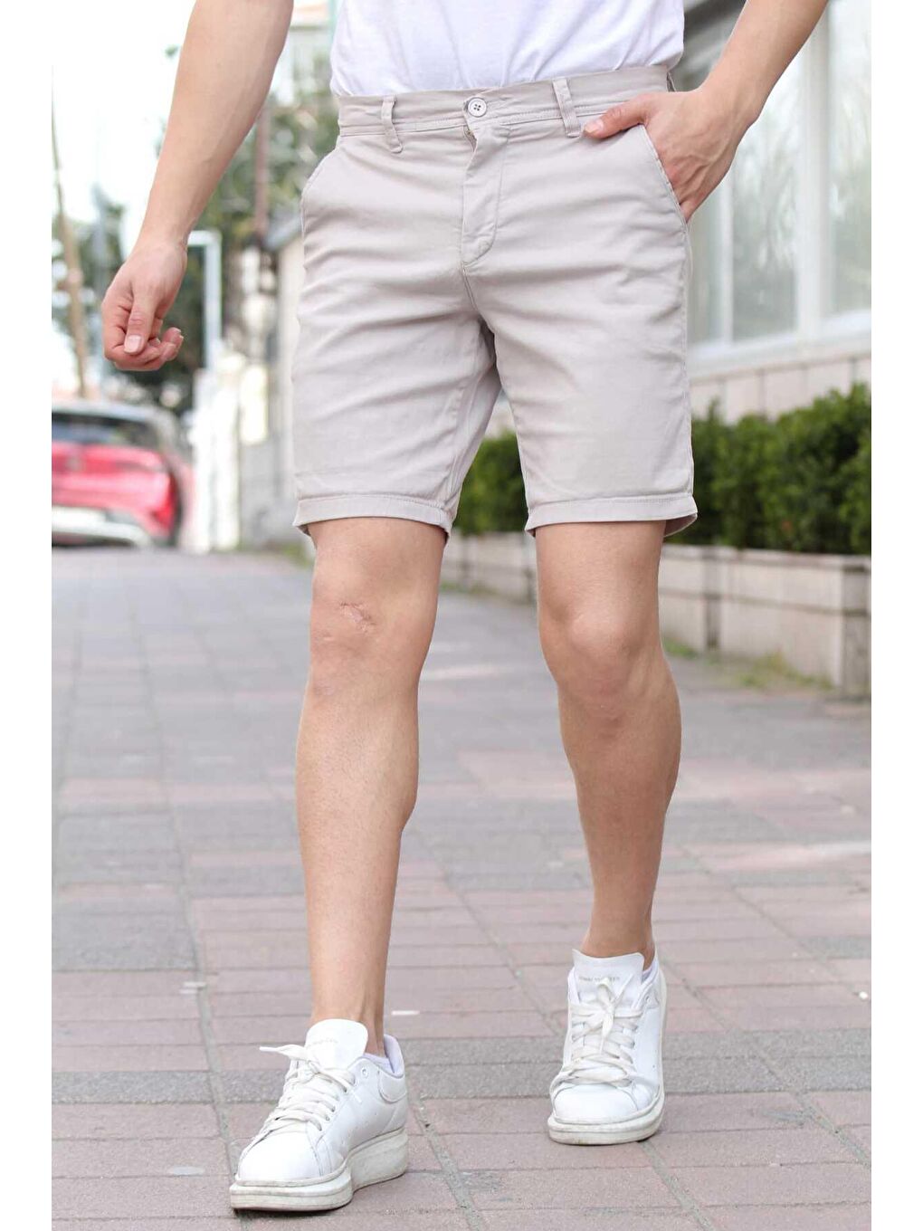 Bej Bordo Erkek Keten Şort