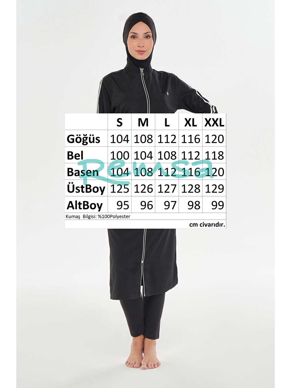 Uzun Tam Boy Tam Kapalı Tesettür Mayo 2406 Siyah-4