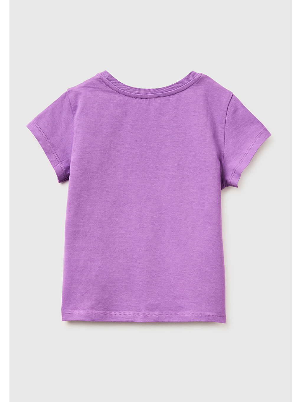 Kız Çocuk Mor Simli Grafik Baskılı Kısa Kollu Ribanalı Yaka T-Shirt-1