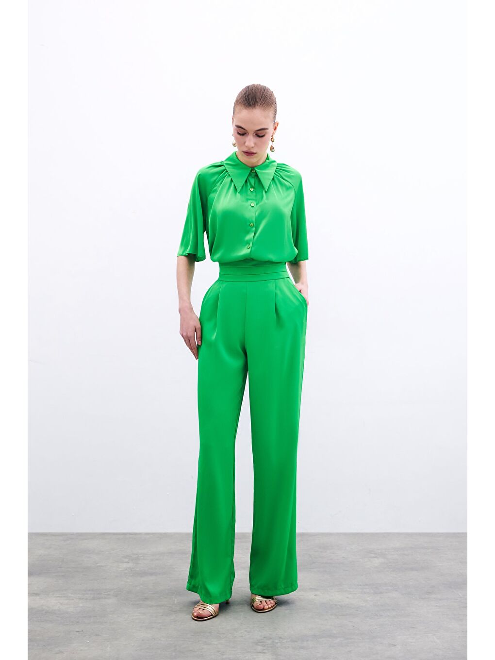 Cepli Salaş Saten Pantolon - Açık Yeşil