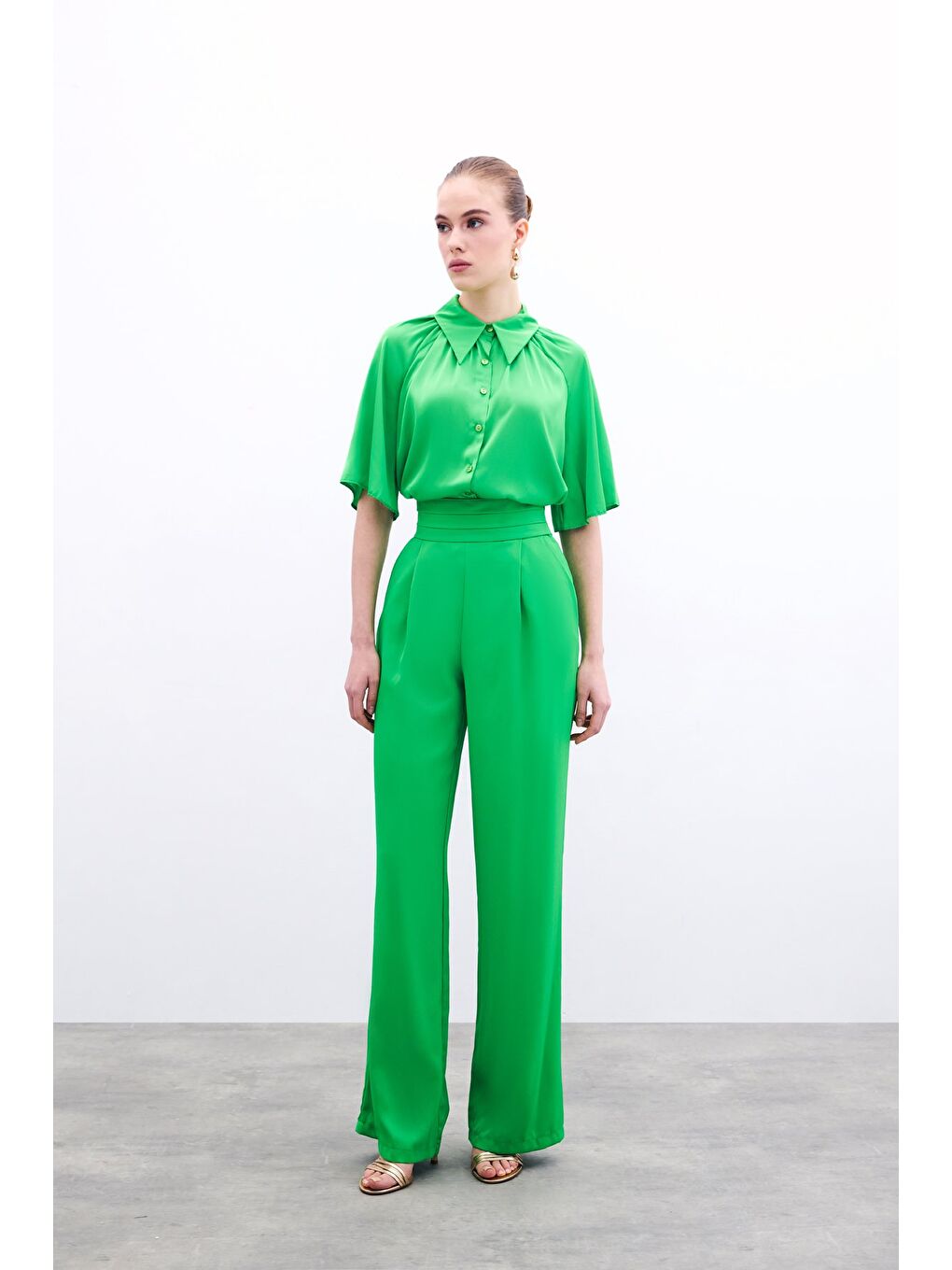 Cepli Salaş Saten Pantolon - Açık Yeşil-1