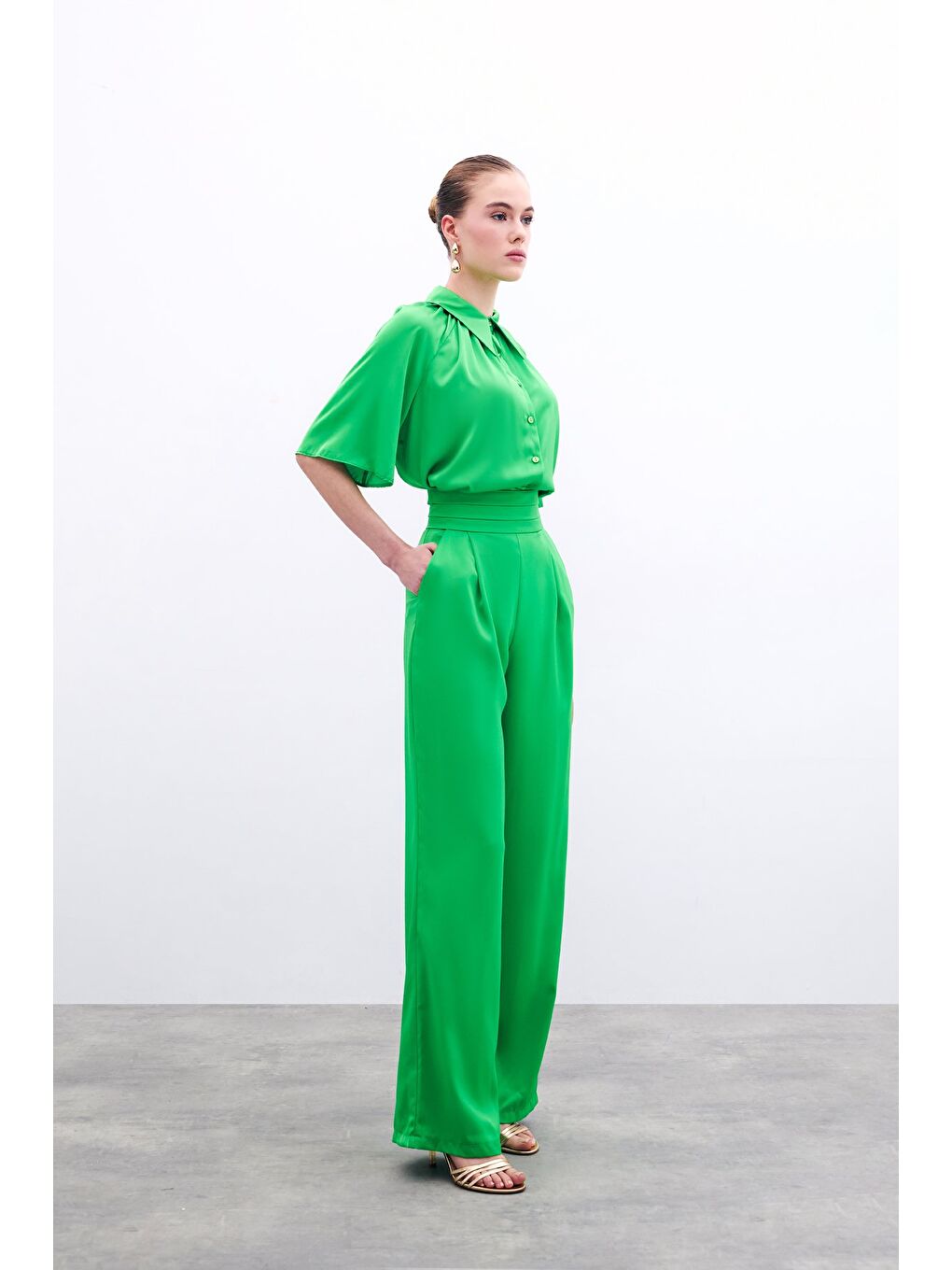 Cepli Salaş Saten Pantolon - Açık Yeşil-2