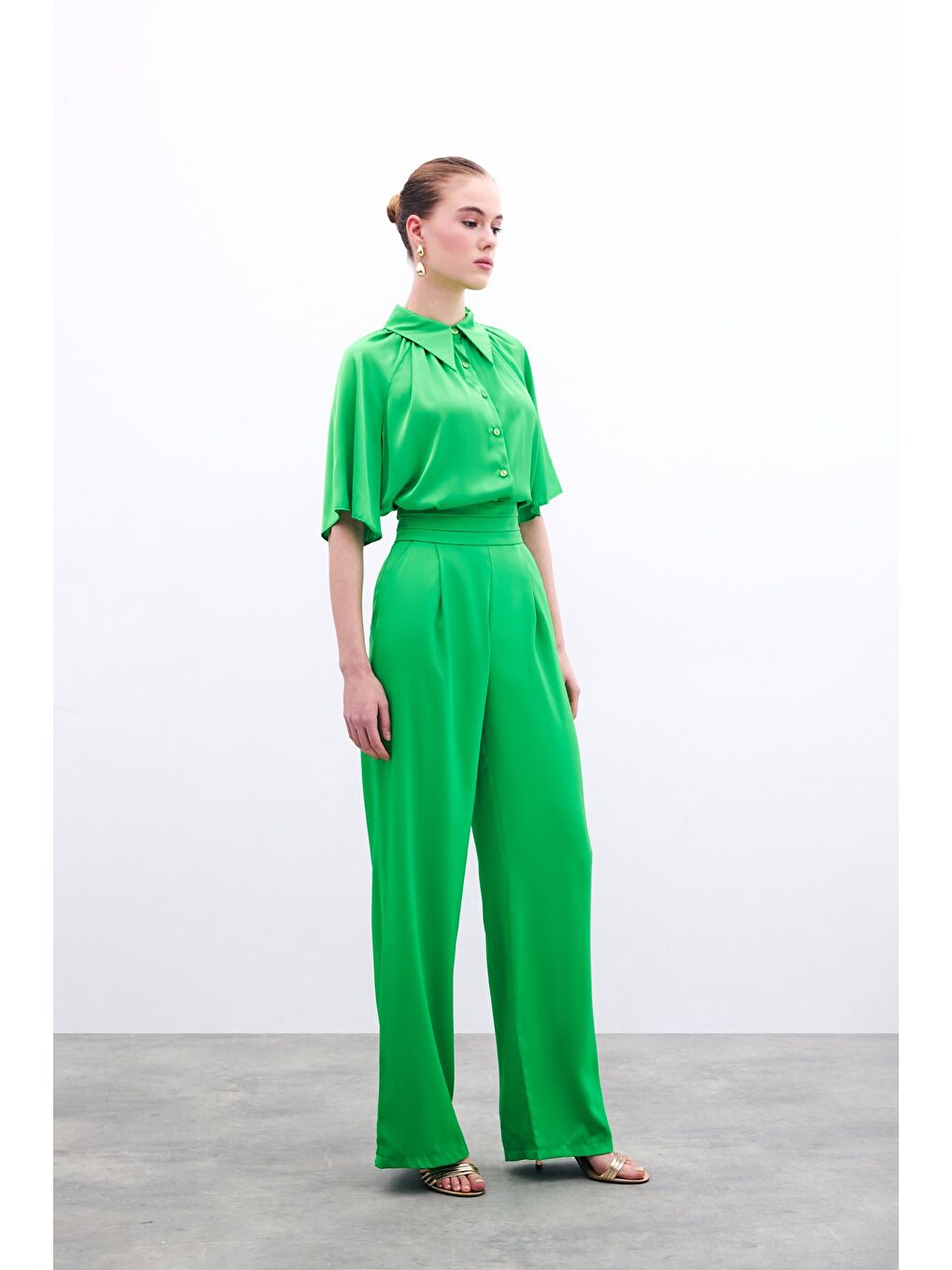 Cepli Salaş Saten Pantolon - Açık Yeşil-3