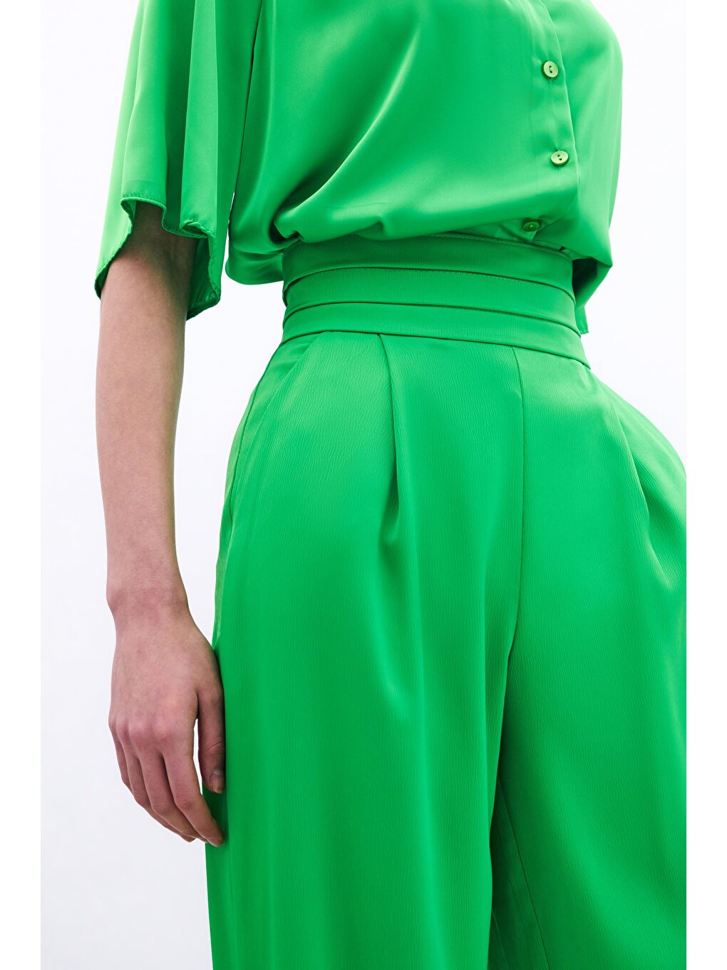 Cepli Salaş Saten Pantolon - Açık Yeşil-4