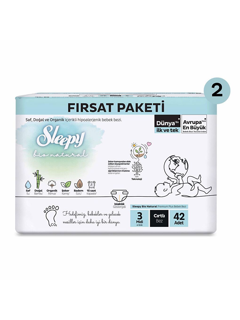 Sleepy Beyaz Bio Natural Ekonomik Fırsat Paketi Bebek Bezi 3 Numara Midi 84 Adet - 1