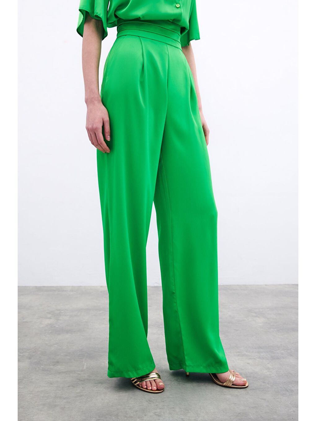 Cepli Salaş Saten Pantolon - Açık Yeşil-5