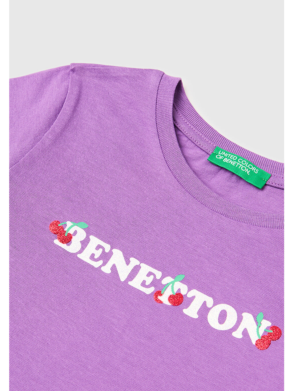 Kız Çocuk Mor Simli Grafik Baskılı Kısa Kollu Ribanalı Yaka T-Shirt-2