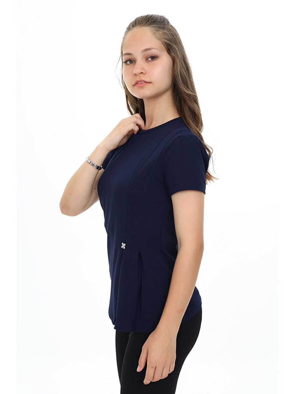 Lacivert Kız Çocuk Okul Tişört-1