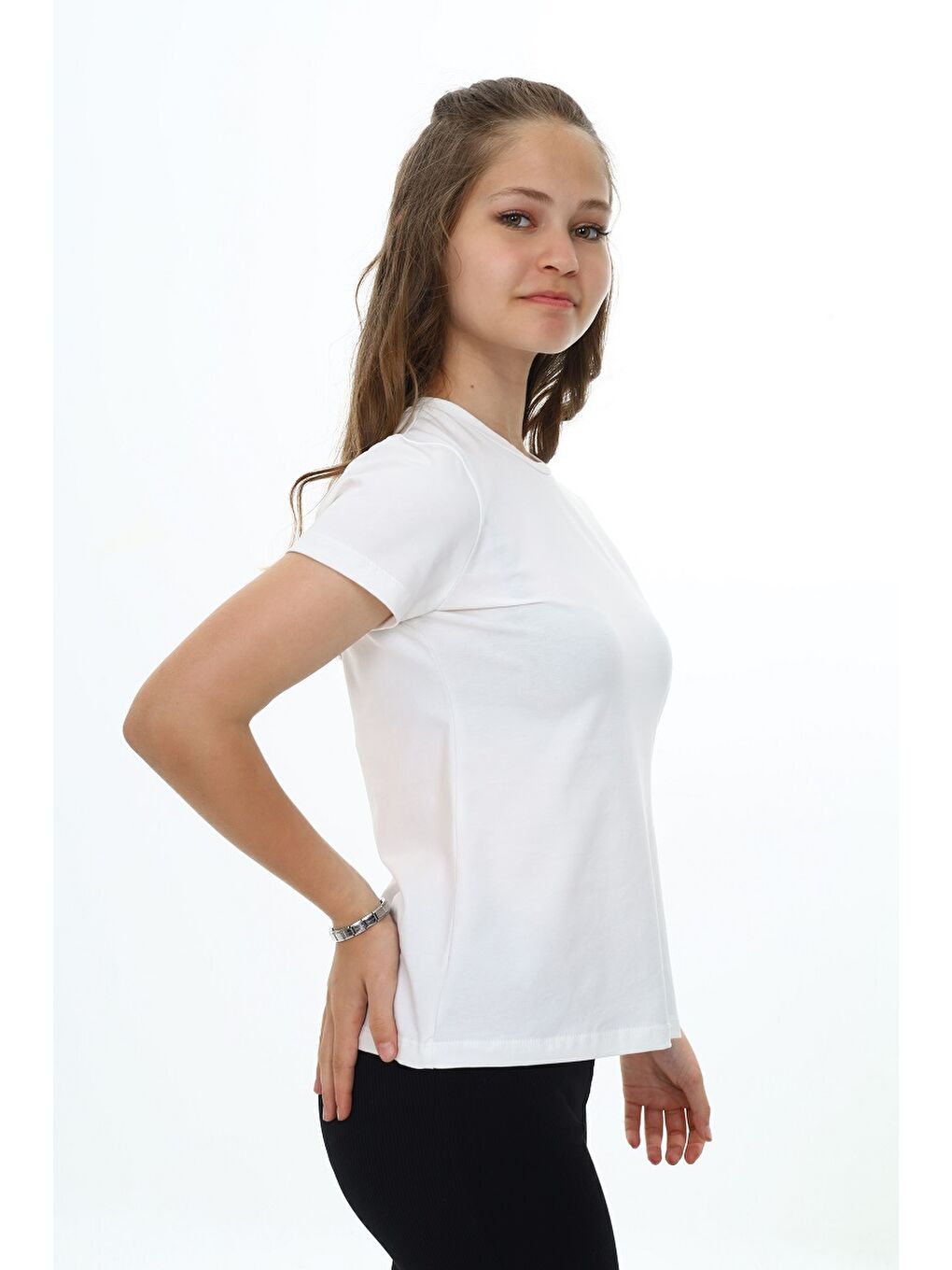 Ekru Kız Çocuk Okul Tişört-1