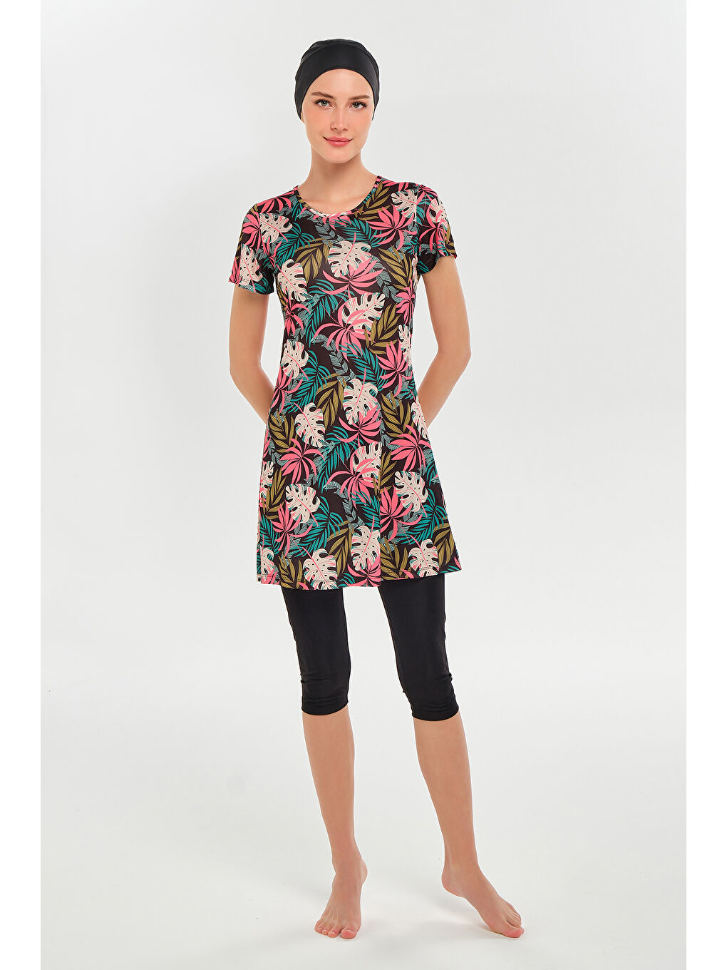 Kısa Kollu Yarı Kapalı Mayo 3601 Siyah-1