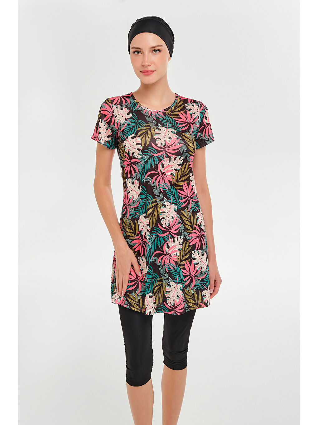 Kısa Kollu Yarı Kapalı Mayo 3601 Siyah-2