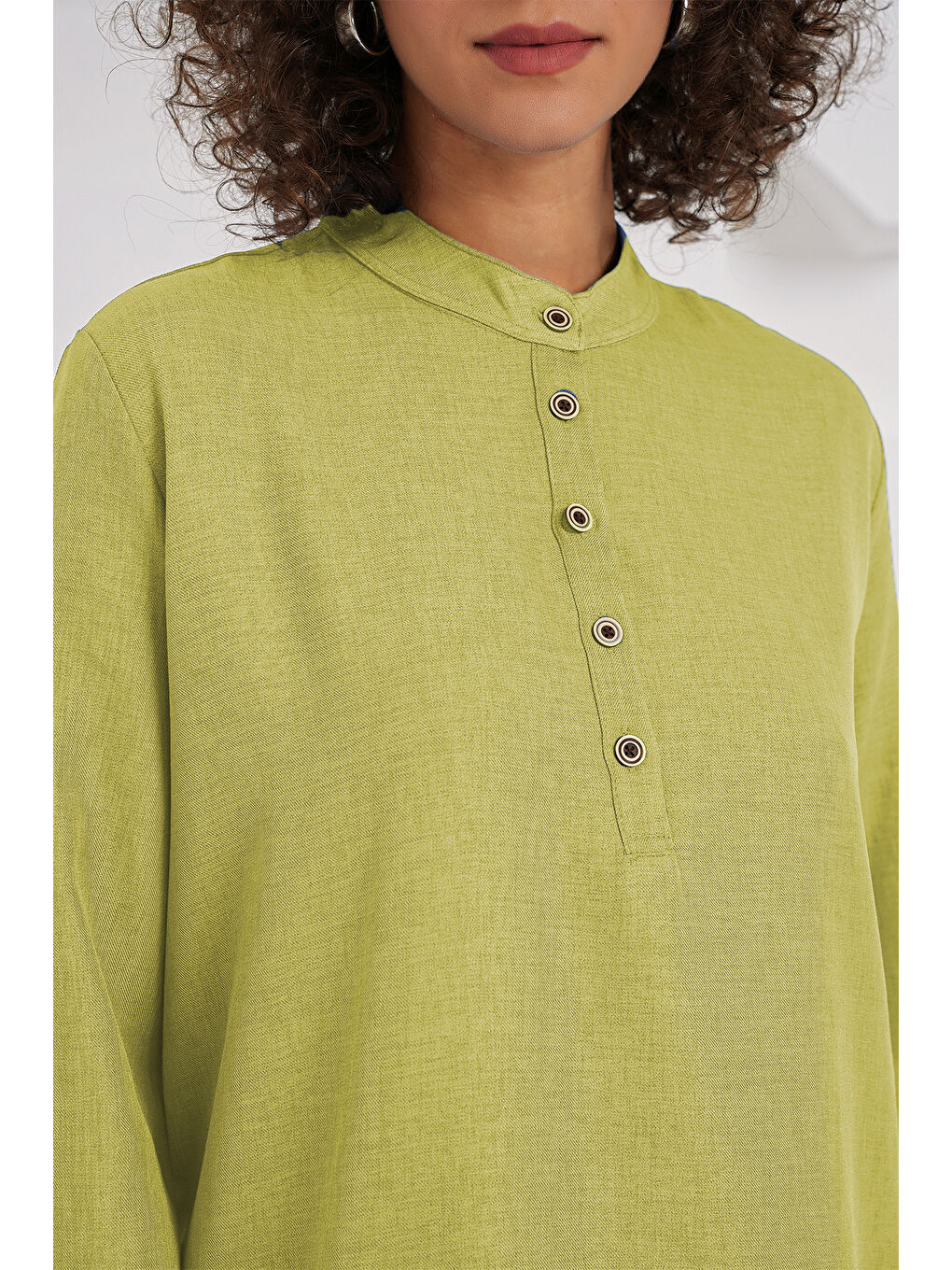 Bej 6678 Keten Tunik Pantolon İkili Takım - G.Yeşil-2