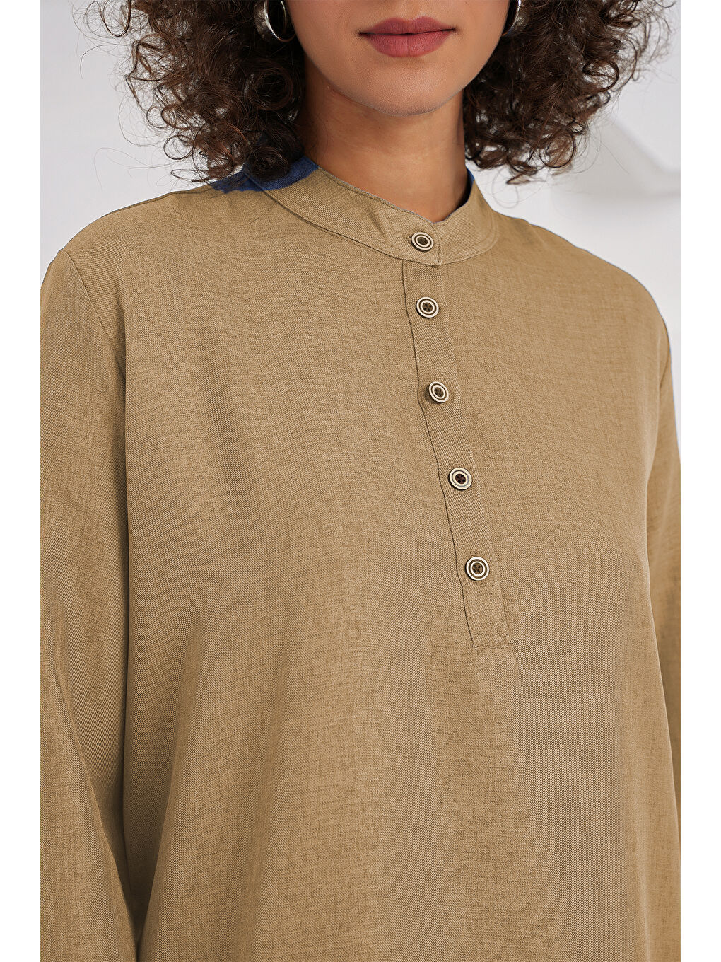 Bej 6678 Keten Tunik Pantolon İkili Takım - Bisküvi-2