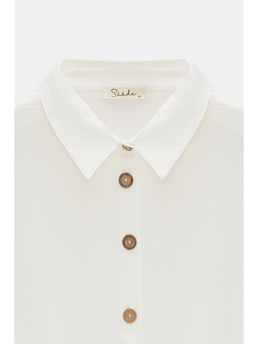 Beyaz Kadın Gömlek Yaka Ahşap Düğmeli Kolağzı Lastikli Aerobin Dokuma Tunik - Regular Fit-2