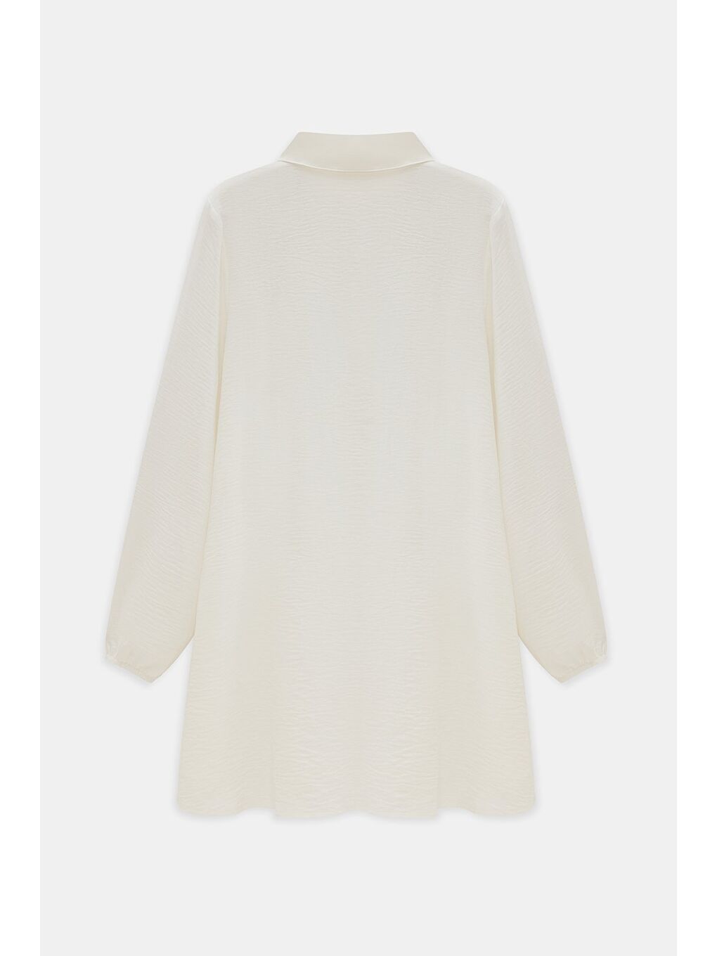 Beyaz Kadın Gömlek Yaka Ahşap Düğmeli Kolağzı Lastikli Aerobin Dokuma Tunik - Regular Fit-4