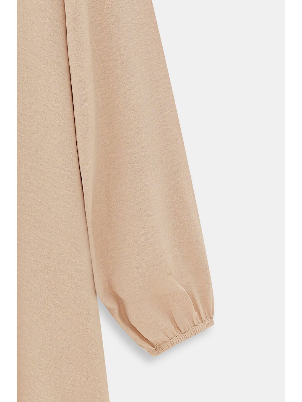 Bej Kadın Gömlek Yaka Ahşap Düğmeli Kolağzı Lastikli Aerobin Dokuma Tunik - Regular Fit-3