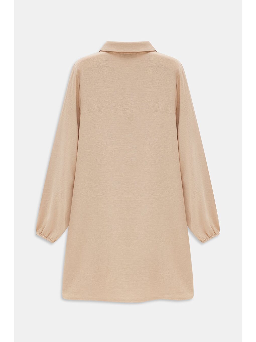 Bej Kadın Gömlek Yaka Ahşap Düğmeli Kolağzı Lastikli Aerobin Dokuma Tunik - Regular Fit-4