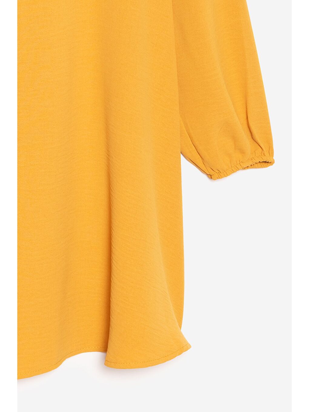 Sarı Hardal Kadın Gömlek Yaka Ahşap Düğmeli Kolağzı Lastikli Aerobin Dokuma Tunik - Regular Fit-3