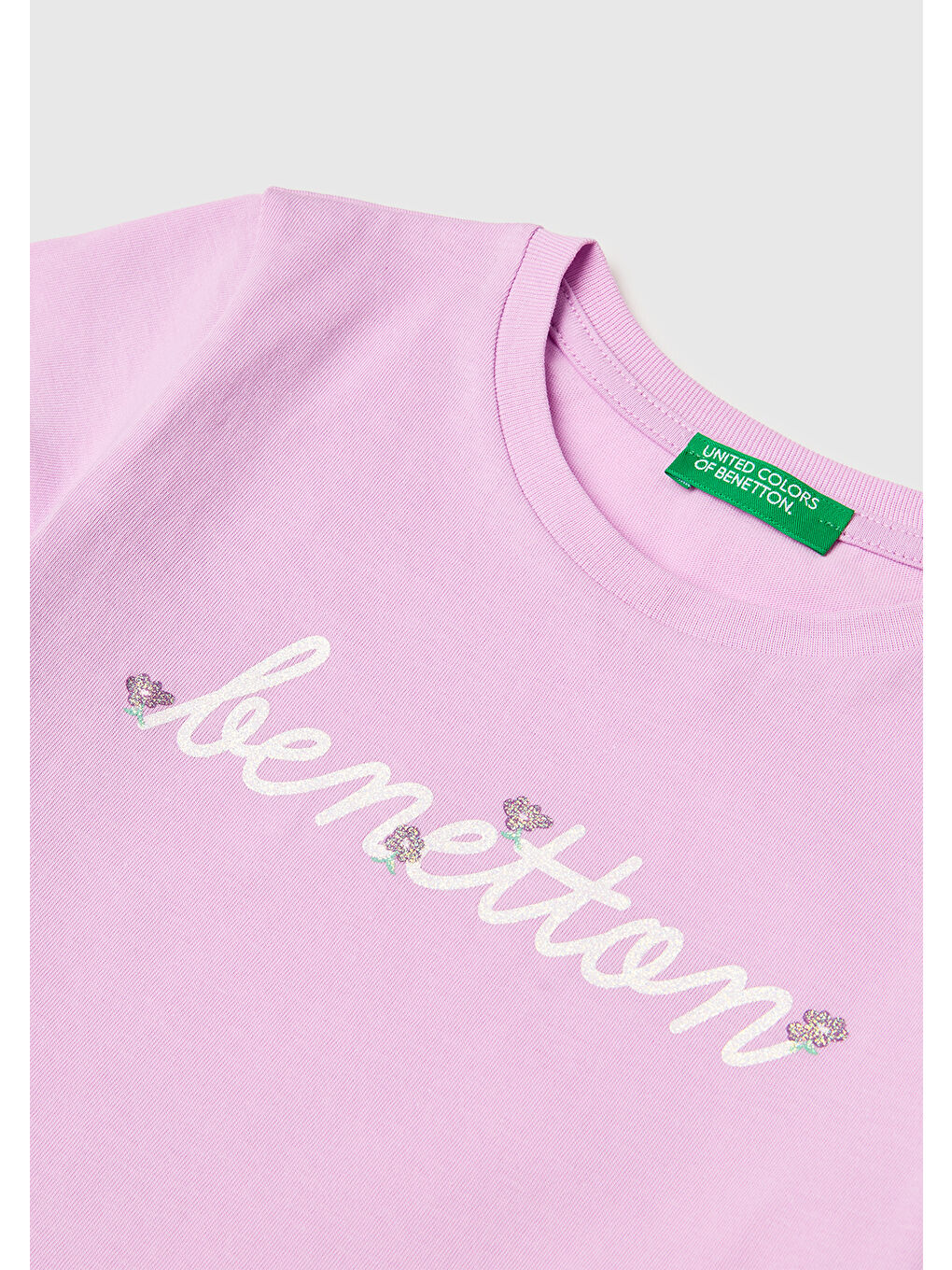 Kız Çocuk Pembe Simli Grafik Baskılı Kısa Kollu Ribanalı Yaka T-Shirt-2