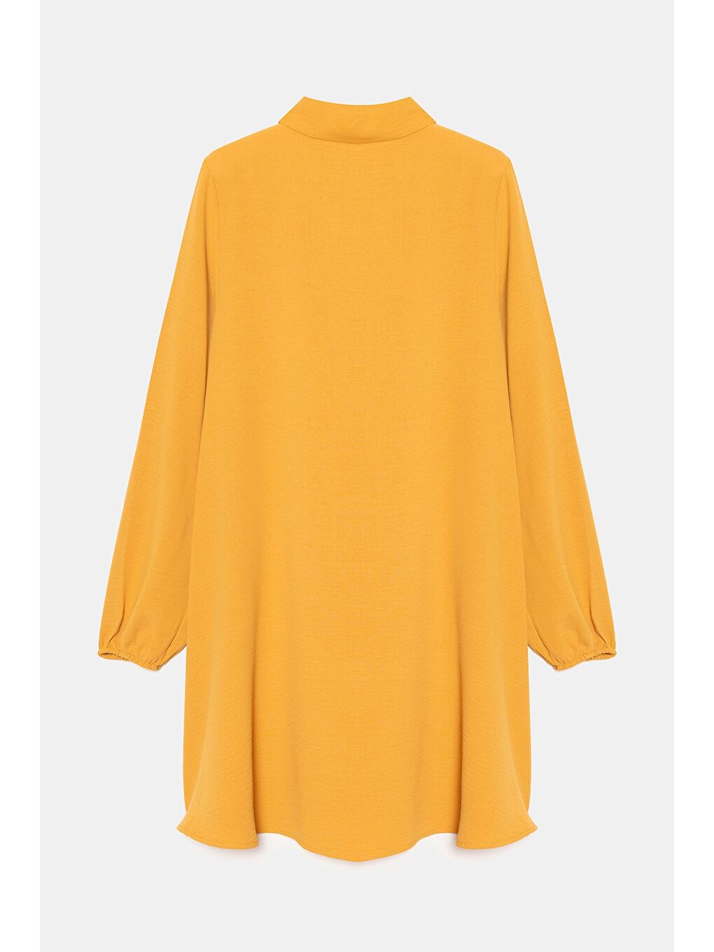 Sarı Hardal Kadın Gömlek Yaka Ahşap Düğmeli Kolağzı Lastikli Aerobin Dokuma Tunik - Regular Fit-4