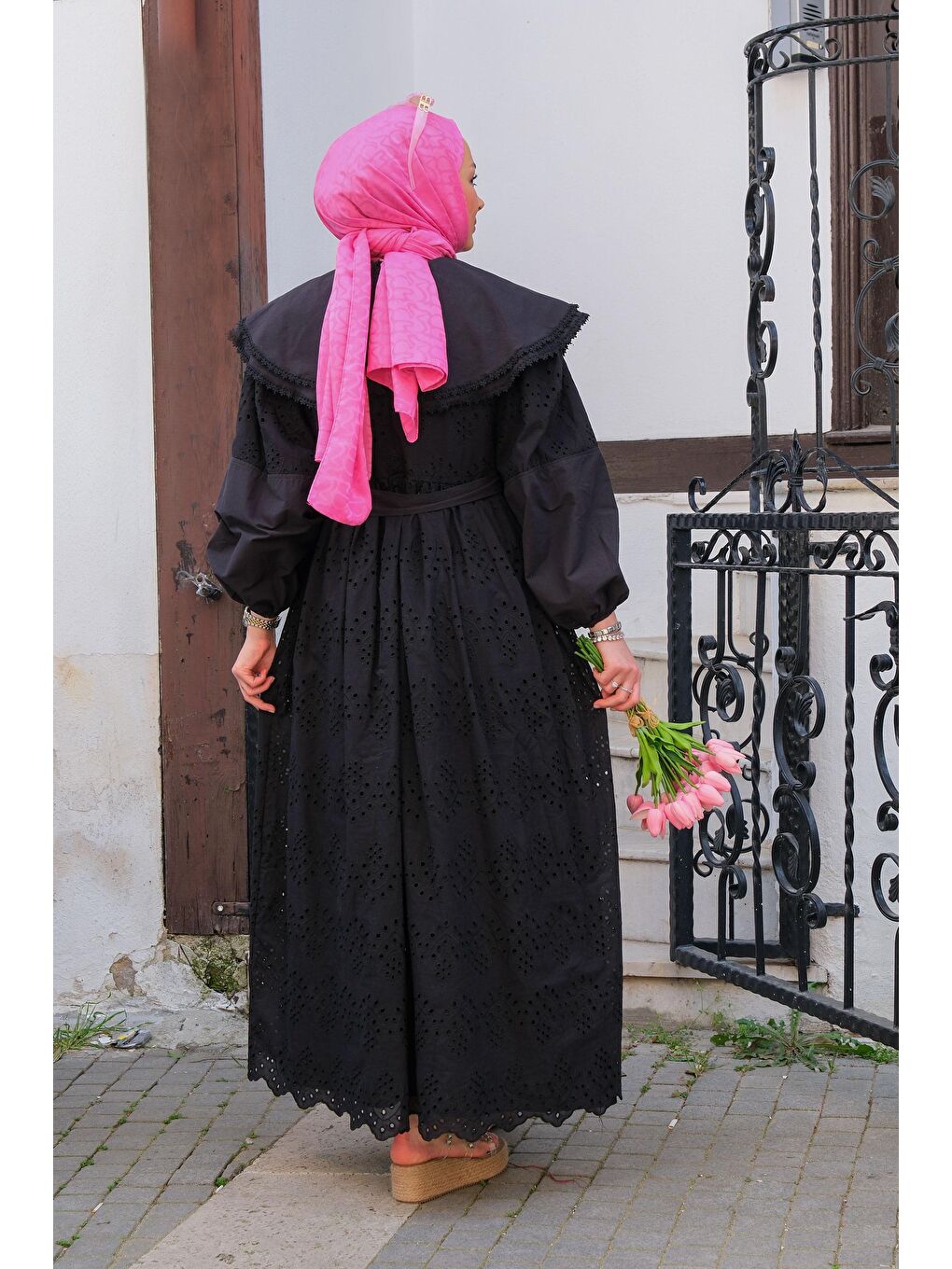 Bebe Yaka Dantel Detay Elbise  Siyah-3