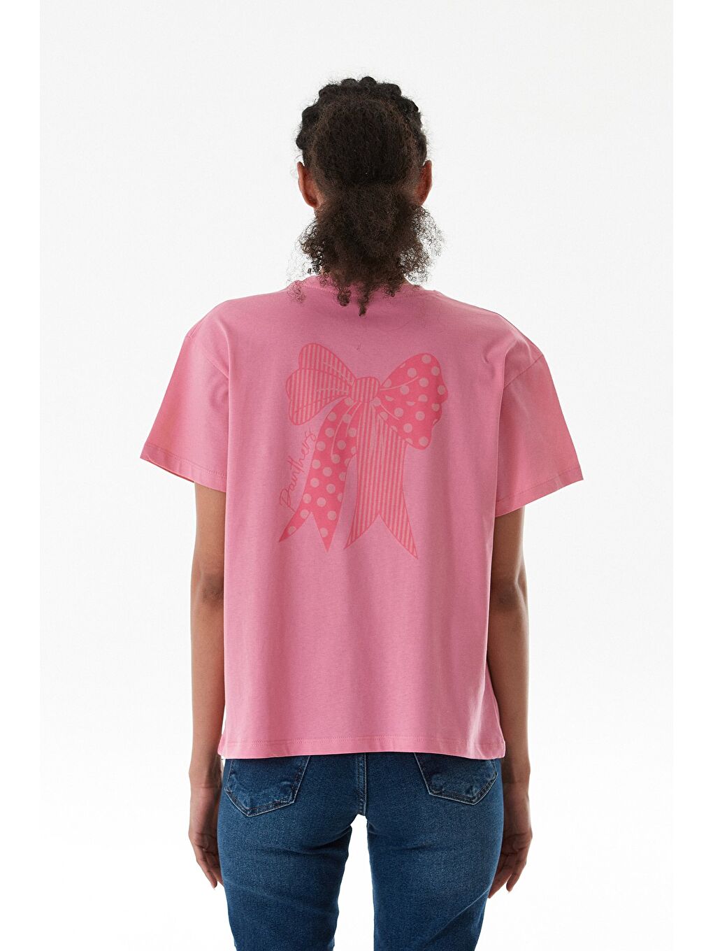 Pembe Önü Ve Arkası Baskılı Bisiklet Yaka Tişört-3