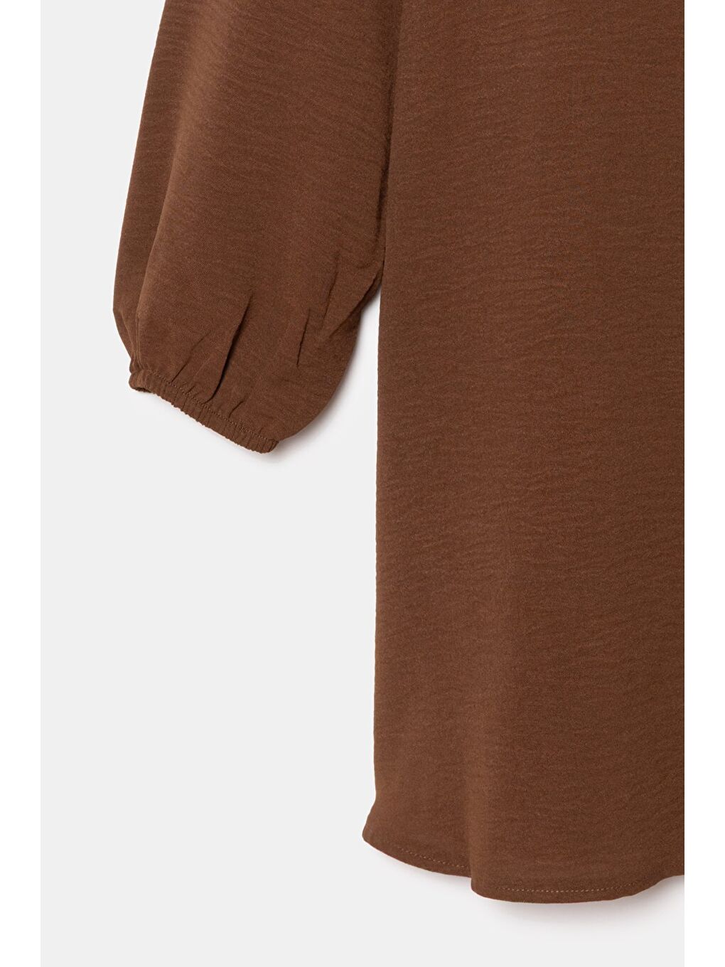 Kahverengi Kadın Gömlek Yaka Ahşap Düğmeli Kolağzı Lastikli Aerobin Dokuma Tunik - Regular Fit-3