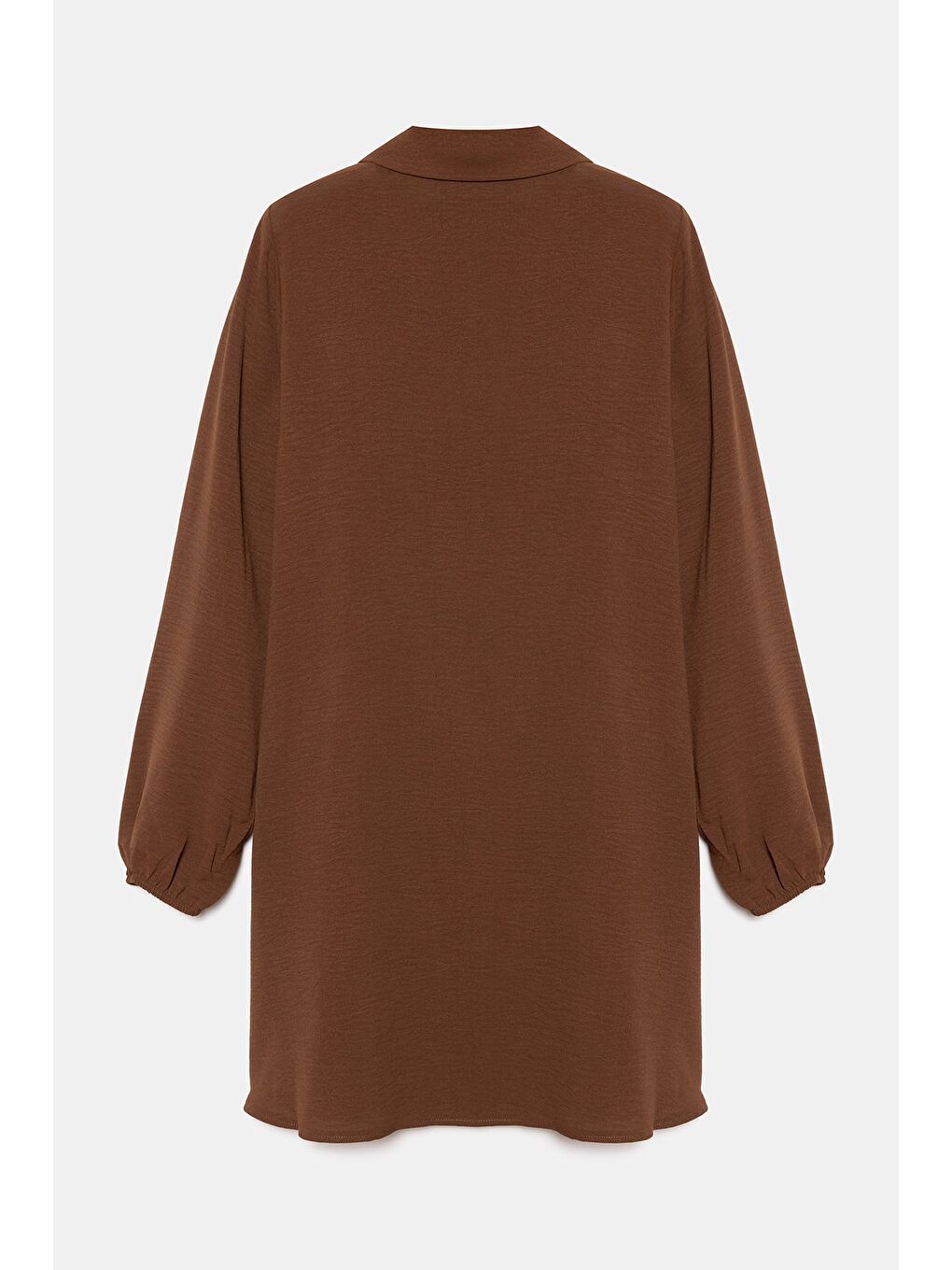 Kahverengi Kadın Gömlek Yaka Ahşap Düğmeli Kolağzı Lastikli Aerobin Dokuma Tunik - Regular Fit-4