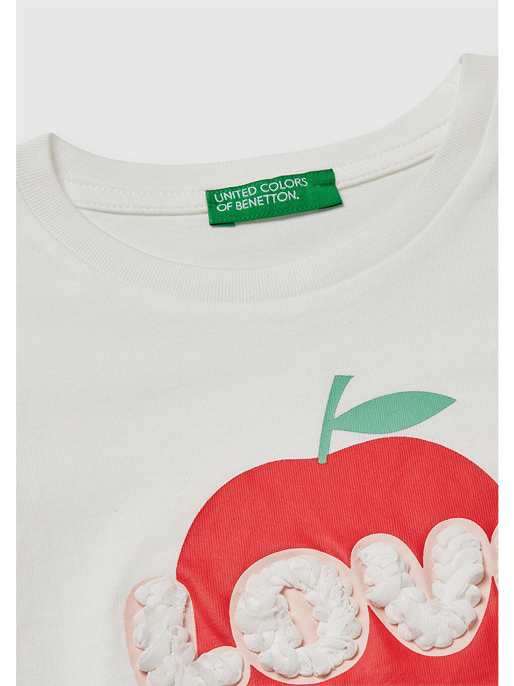 Kız Çocuk Beyaz Su Bazlı Baskılı İşlemeli Bisiklet Yaka T-Shirt-2